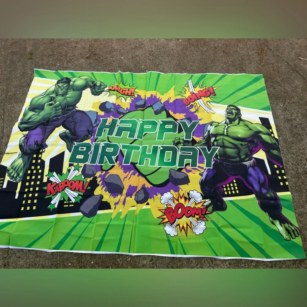 Hulk Happy Birthday backdrop. 5 x 7 ,Super Hero party,green & purple